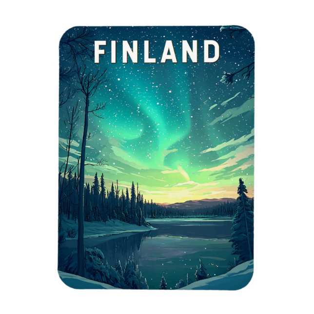 Imán Arte de viajes en Ilustracion de Finlandia (Vertical)