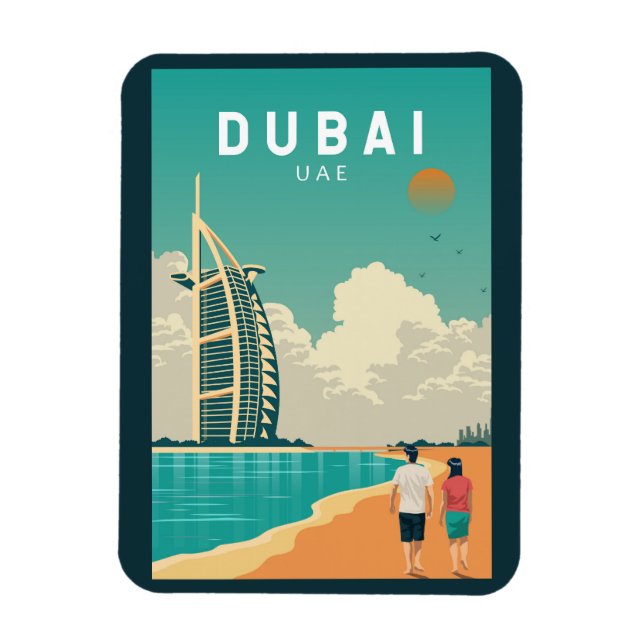 Imán Arte de viajes retro de Emiratos Árabes Unidos (Vertical)