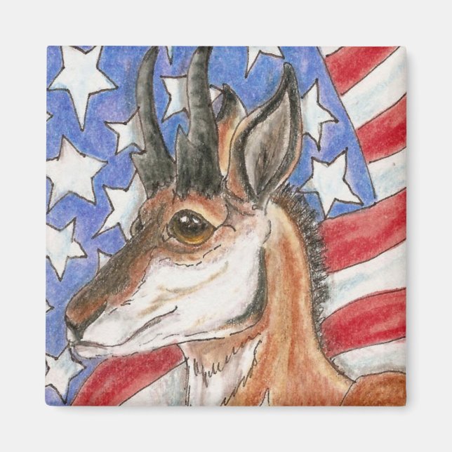 Imán Arte de vida silvestre Pronghorn Antelope American (Frente)