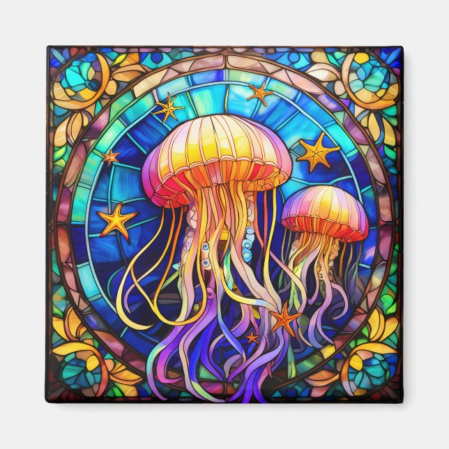 Imán Arte de vidrio manchado tropical (Frente)