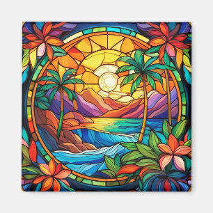 Imán Arte de vidrio manchado tropical