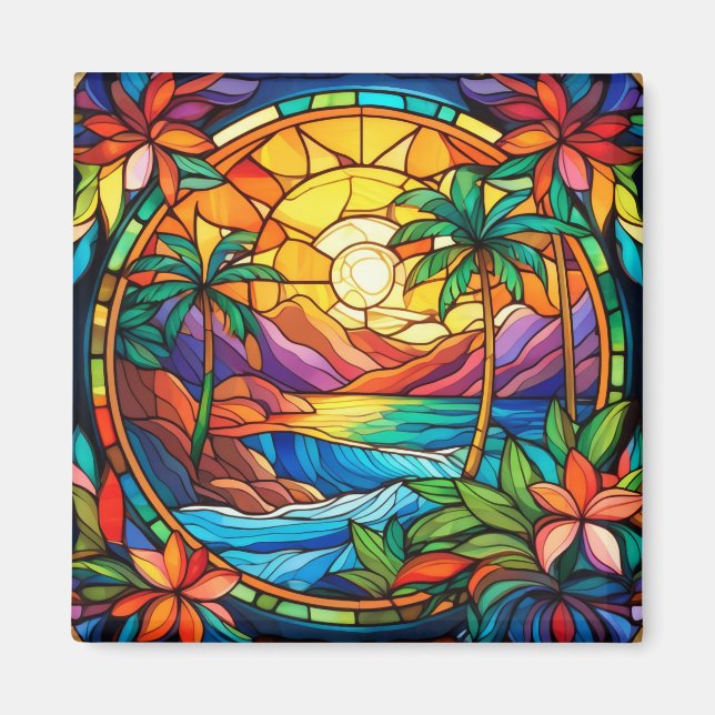 Imán Arte de vidrio manchado tropical (Frente)