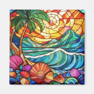 Imán Arte de vidrio manchado tropical