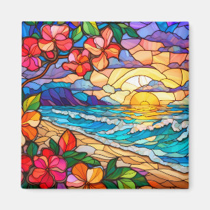 Imán Arte de vidrio manchado tropical