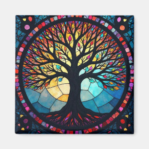 Imán Arte de Vidrio Teñido, Árbol de la Vida en Vidrio 