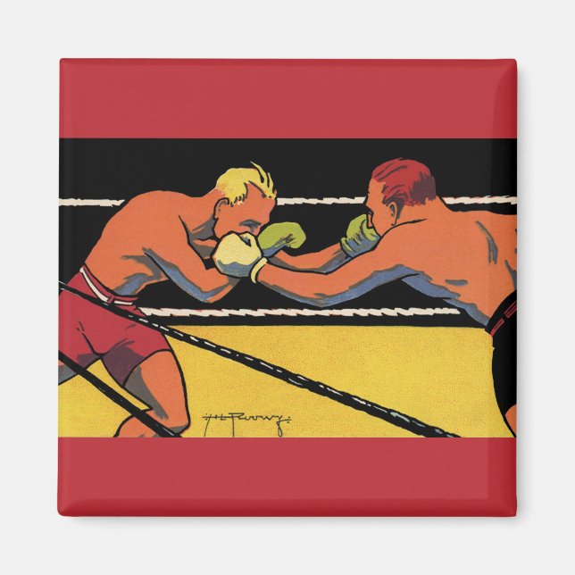 Imán Arte Deco Antiguo Deportes Boxeo, Boxeadores Golpe (Frente)