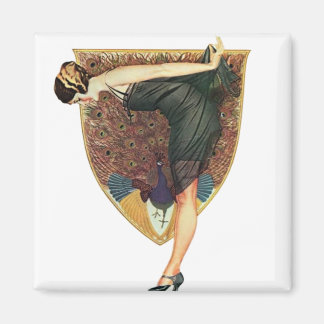 Imán Arte Deco Antiguo Flapper con Pavo Real