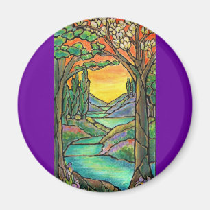 Imán ¡ARTE del diseño del vitral del paisaje de
