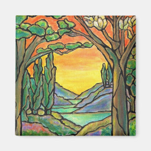 Imán ¡ARTE del diseño del vitral del paisaje de