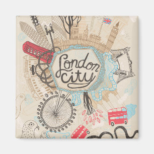 Imán Arte del Doodle de la ciudad de Londres