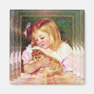 Imán Arte del gato del vintage: "Chica que sostiene un