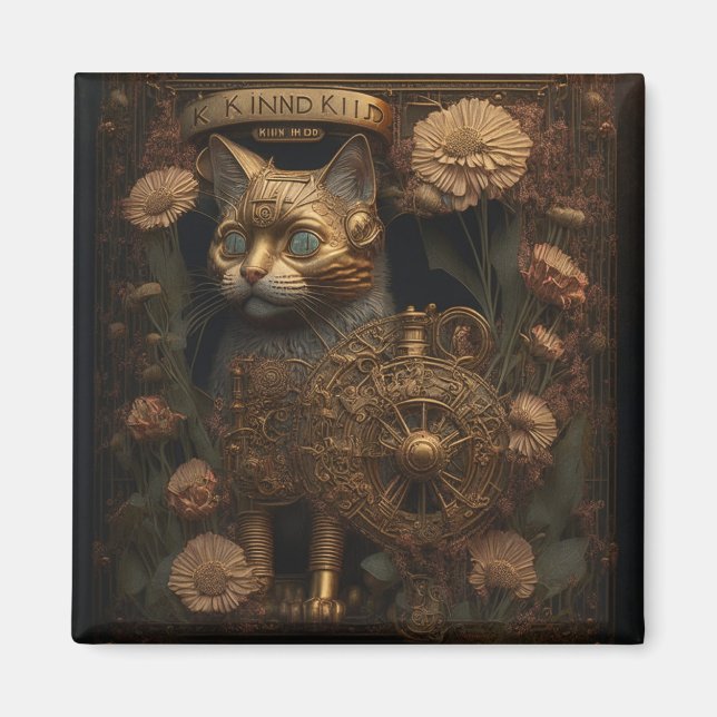 Imán Arte digital gótico de Steampunk Cat (Frente)