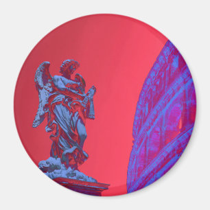 Imán Arte digital rojo, azul del Coliseo y la estatua