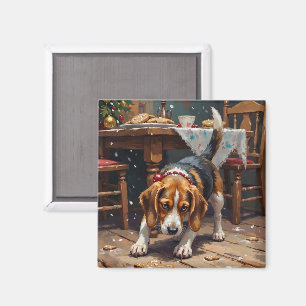 Imán Arte divertido de Navidad con perro Beagle rastrea