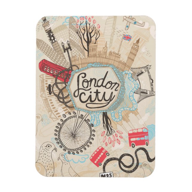 Imán Arte Doodle de la ciudad de Londres (Vertical)