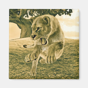 Imán Arte dramático de safari de fauna con leona
