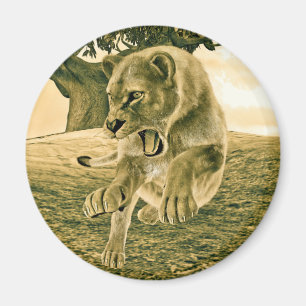Imán Arte dramático de safari de fauna con leona