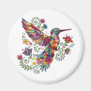 Imán Arte en Acuarela de Colibrí Floral Colorido