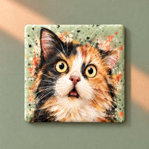 Arte en Acuarela de Gato Calico Divertido Sorprend