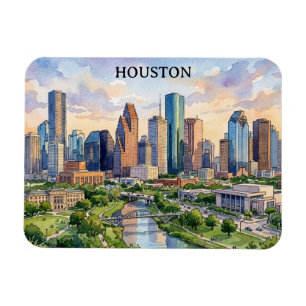 Imán Arte en acuarela retro de Houston Texas