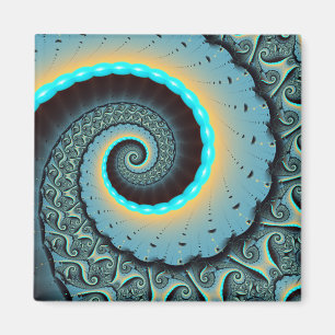 Imán Arte en espiral fractal abstracto azul turquesa na