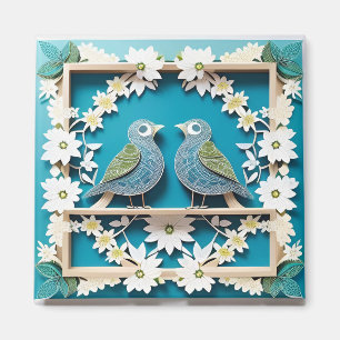 Imán Arte en papel de pájaros arrendajos azules