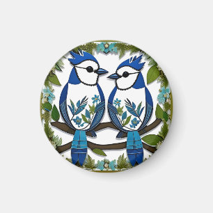 Imán Arte en papel de pájaros arrendajos azules