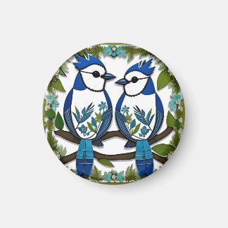 Imán Arte en papel de pájaros arrendajos azules