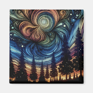 Imán Arte etéreo místico con árboles y cielo nocturno