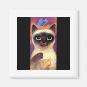 Imán Arte felino de la mariposa del gato siamés - mult