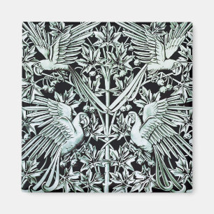 Imán Arte Floral de Ave de Loros Art Nouveau Antiguo