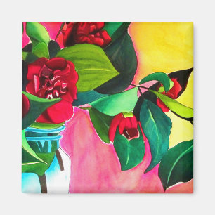 Imán Arte floral de Camellias Rojas
