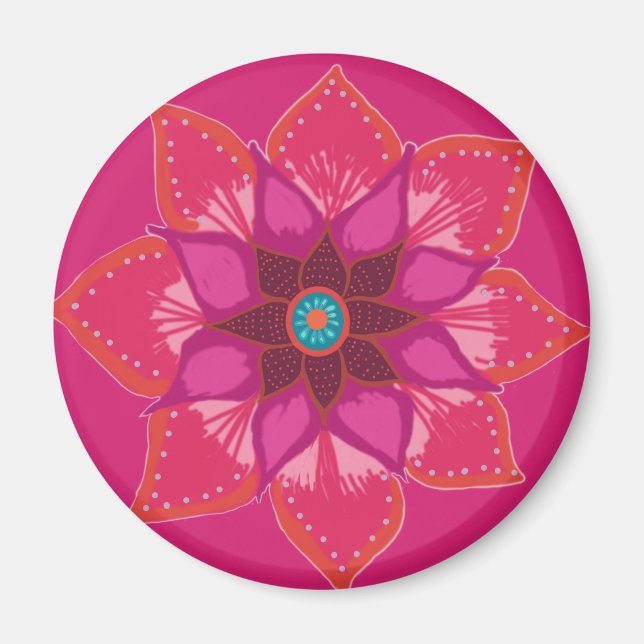Imán Arte floral de Mandala rosa (Frente)