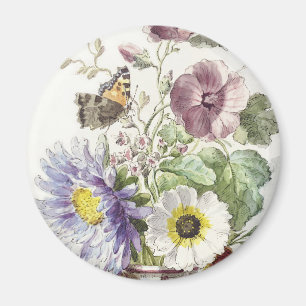 Imán Arte floral de mariposas vintage de William van Le