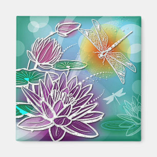 Imán Arte floral de verano moderno con Hip Dragonfly