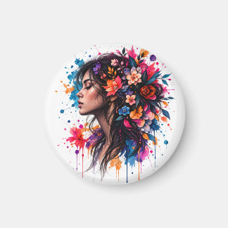 Imán Arte Floral Femenina Acuarela Colorida