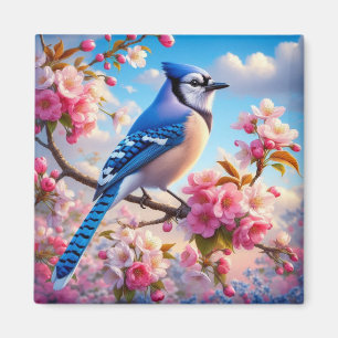 Imán arte floral/primavera de arrendajo azul