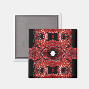 Imán Arte fluido abstracto acrílico rojo laberíntico