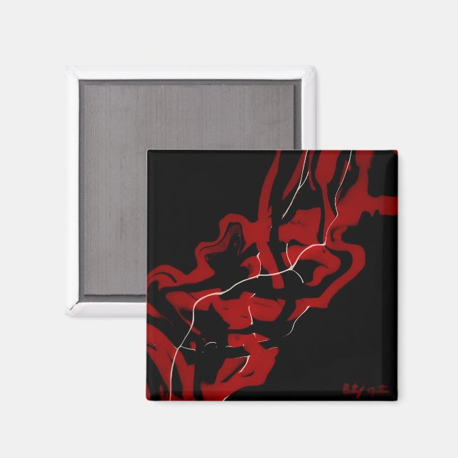 Imán Arte fluido abstracto rojo de sueños y pesadillas (Anverso/Reverso)