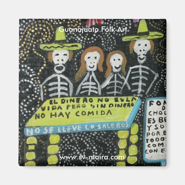 Imán Arte folclórico de Guanajuato, Día de los Muertos (Frente)