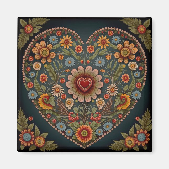 Imán Arte folclórico ucraniano - Corazón inspirado en m (Frente)