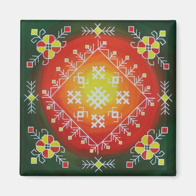 Imán Arte folklórico tradicional de Letonia con símbolo (Frente)