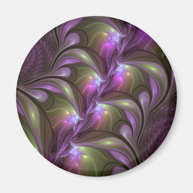 Imán Arte fractal abstracto colorido violeta caqui (Frente)