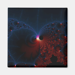 Imán Arte fractal de celdas azules rojas