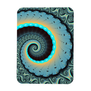 Imán Arte fractal en espiral abstracto azul turquesa na
