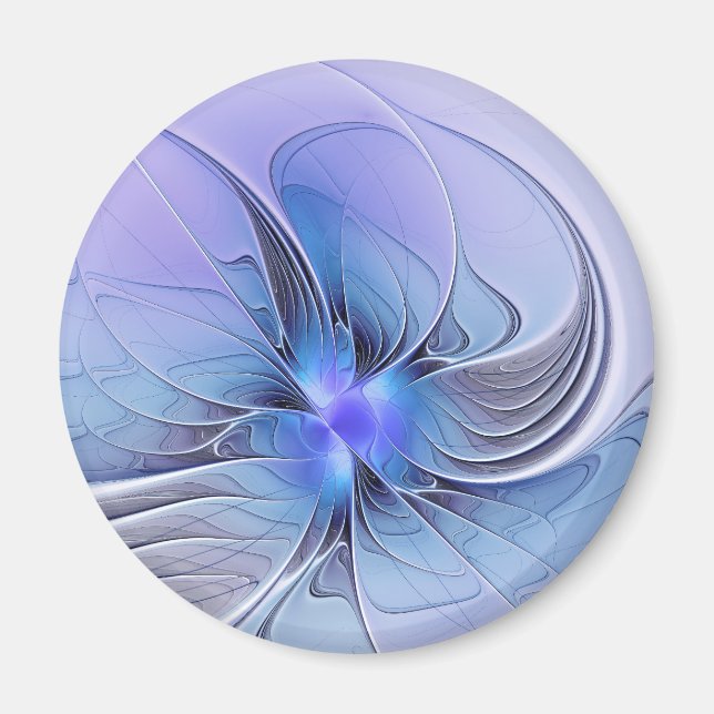 Imán Arte fractal moderno abstracto lavanda azul (Frente)