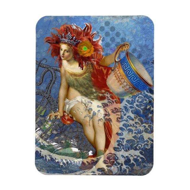 Imán Arte gótico azul de sirena de Acuario (Vertical)
