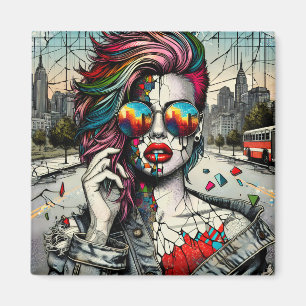 Imán Arte Grunge   Mujer Abstracta Fracturada