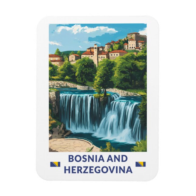 Imán Arte Ilustracion Jajce de Bosnia y Herzegovina (Vertical)