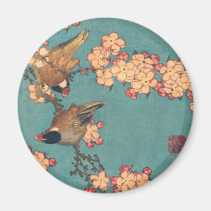 Imán Arte japonés de pájaros y flores Floral rosa